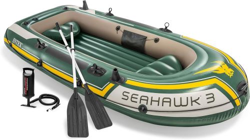 Seahawk Inflatable Boat Series: Includes Deluxe Aluminum Oars and High-Output Pump â€“ SuperStrong PVC â€“ Fishing Rod Holders (Color: Seahawk 3)