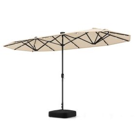 13FT Double-sided Patio Umbrella with Solar Lights for Garden Pool Backyard (Color: Beige)
